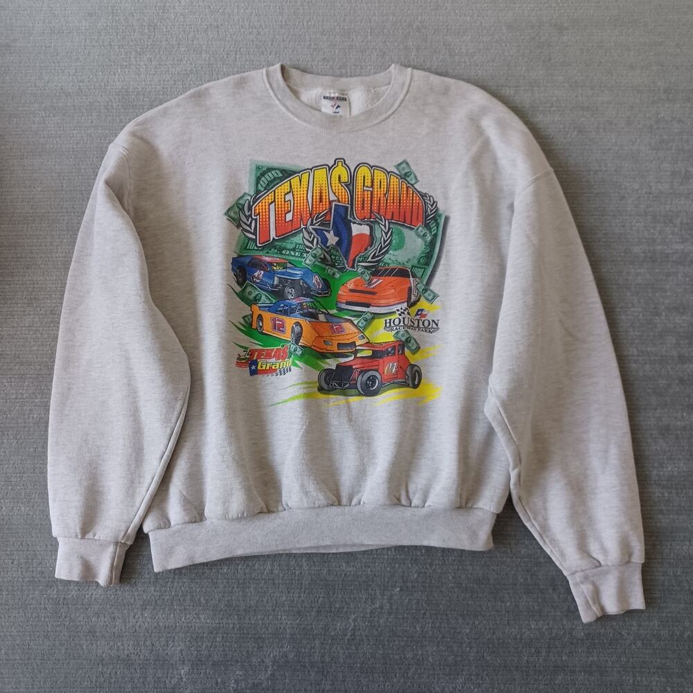 Vintage Texas Grand Houston Raceway Sweater Mens XL Gray Stretch Graphic